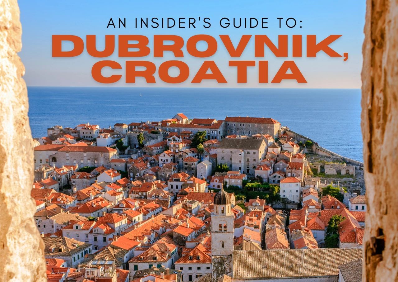 Travel guide cover featuring aerial view of dubrovnik's historic old town in croatia.