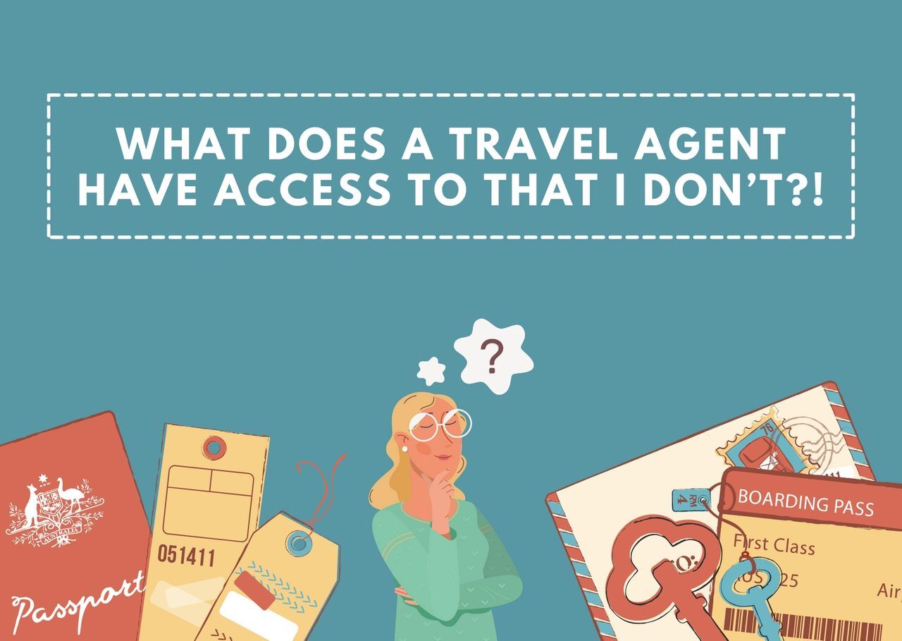 Illustration of a person pondering the benefits of a travel agent, surrounded by travel documents and tickets.