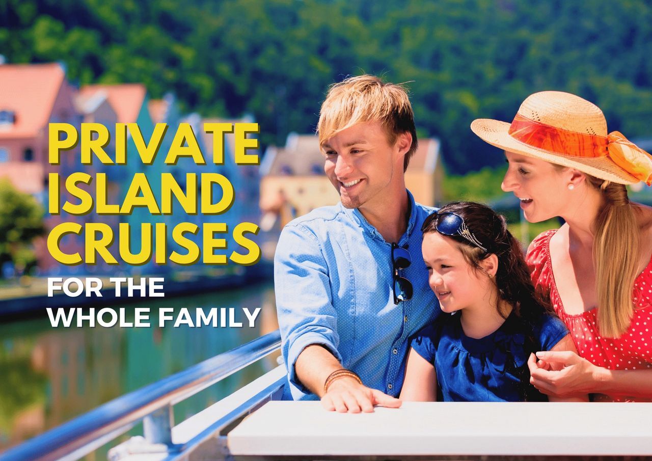 Family enjoying a private island cruise with picturesque scenery.