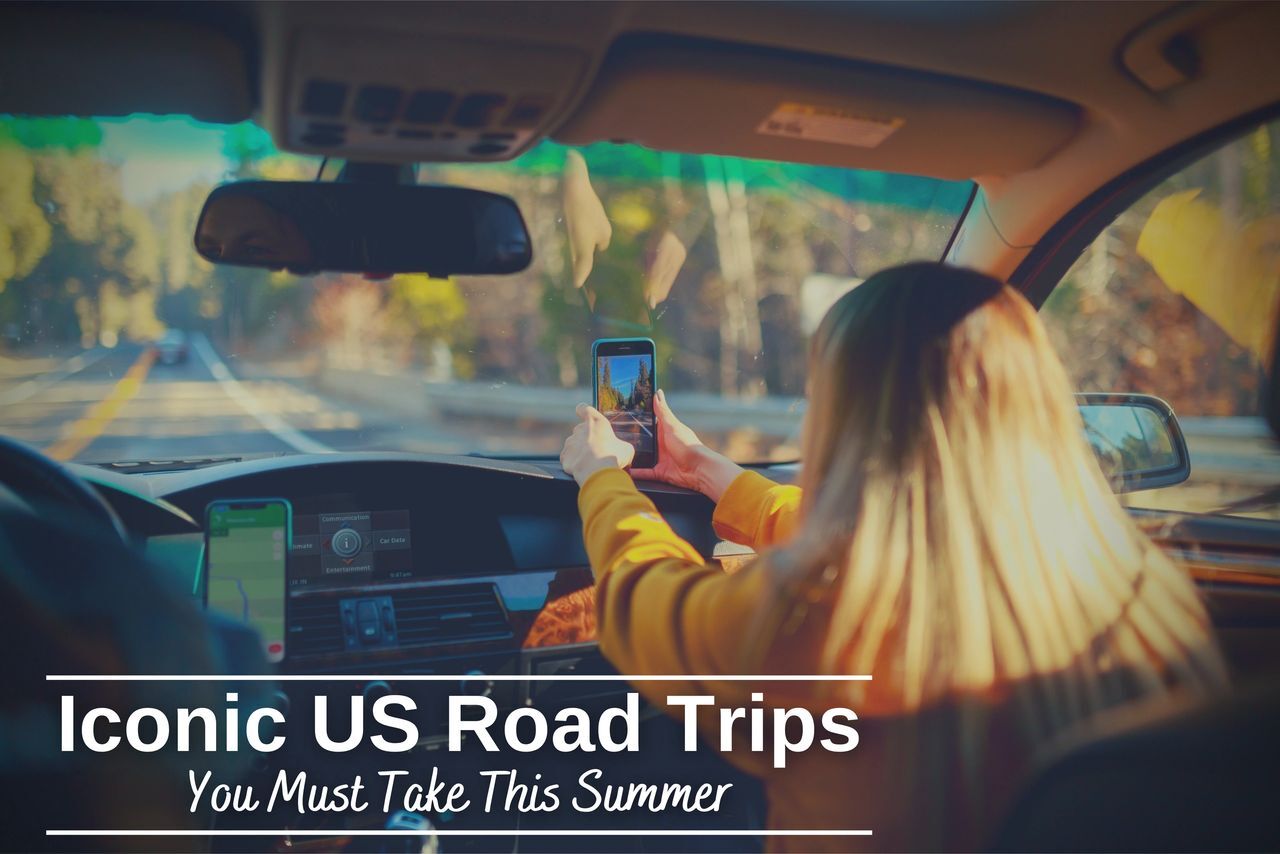 Passenger captures scenic drive on a sunny day, highlighting the joys of summer road trips in the us.