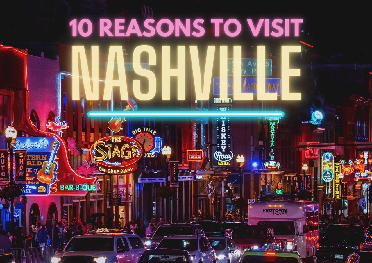 Neon lights illuminate nashville's vibrant nightlife on broadway.