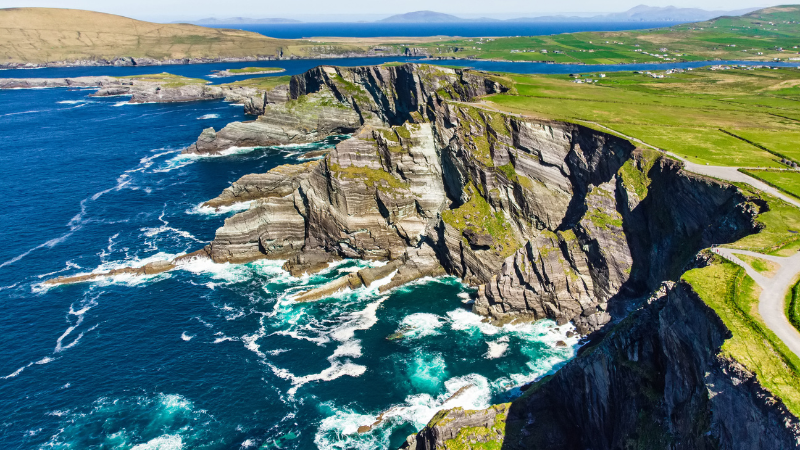 Dramatic sea cliffs on the Ring of Kerry with turquoise water below