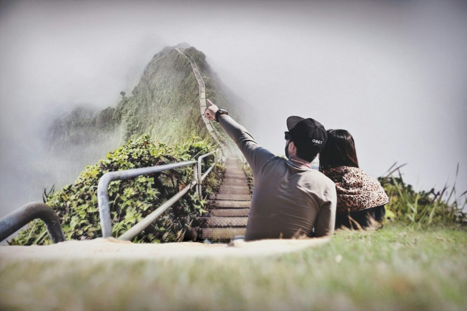 Couple looking at the mountain