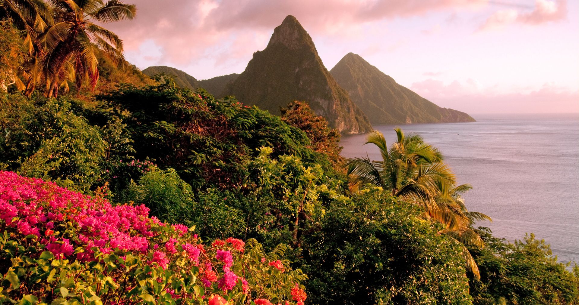 St. Lucia’s Twin Pitons at sunset