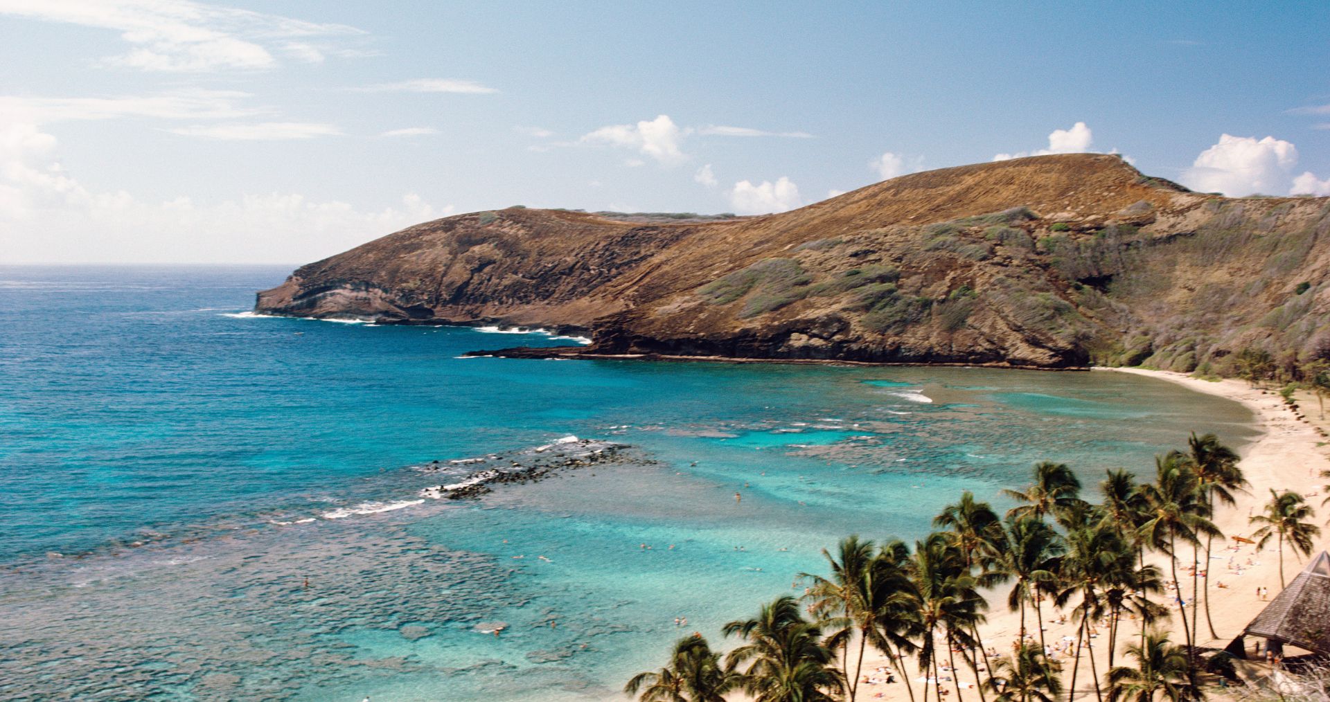 Aerial view of a sunny Hawaiian beach