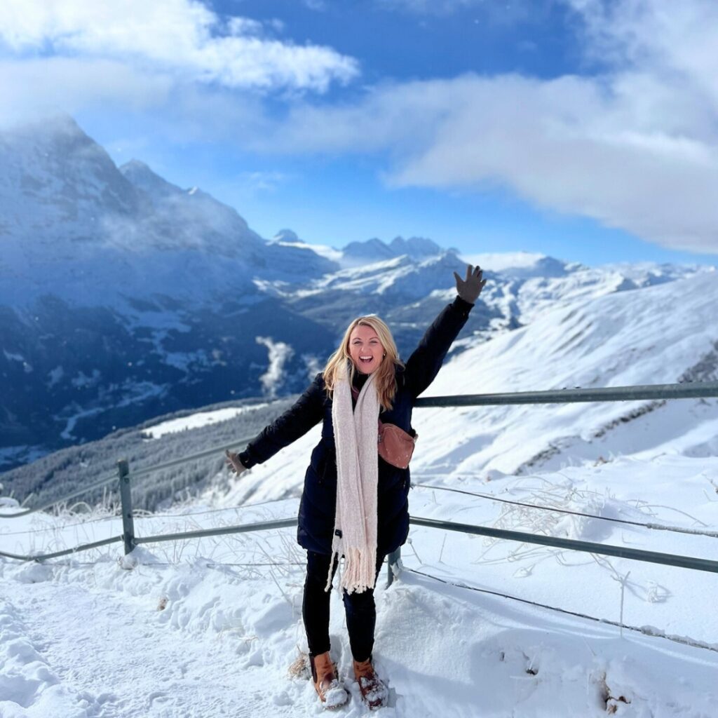 Travel Byrds advisor Sylvie in the snowy Swiss Alps