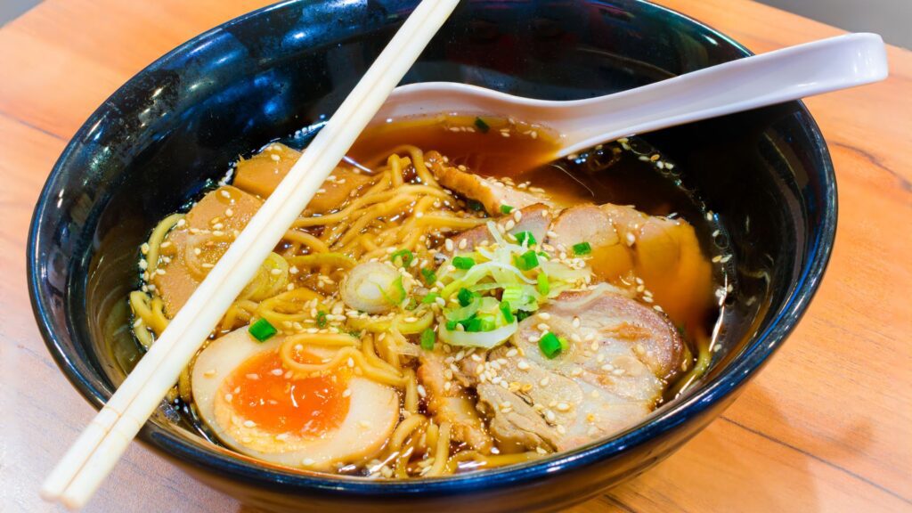 A steaming bowl of ramen in Japan