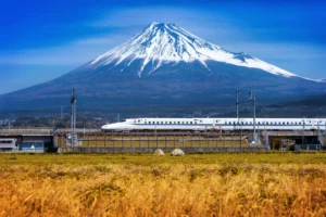 Shinkansen bullet train at a Japanese station, one of many logistics a travel advisor coordinates