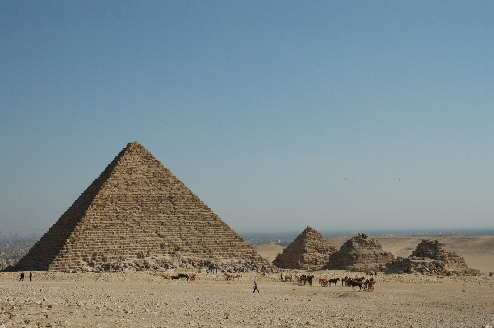 The Pyramid of Menkaure and the smaller queens’ pyramids at Giza