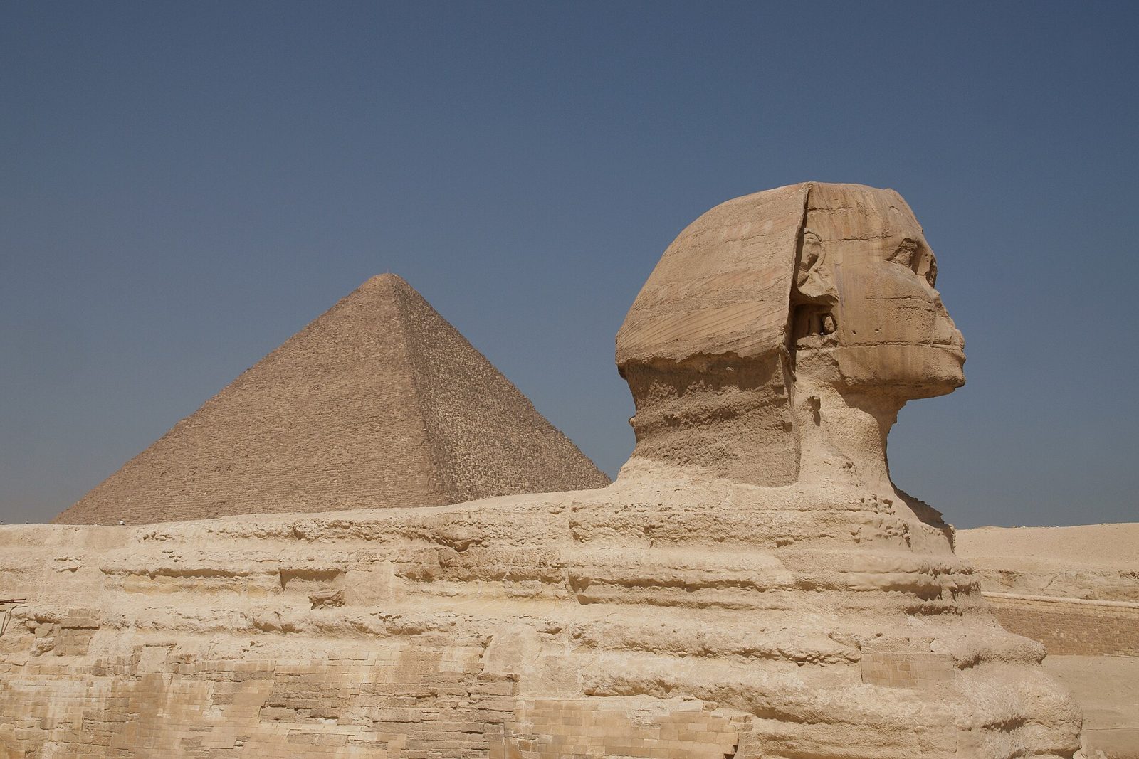 The Great Sphinx in front of the Great Pyramid at Giza