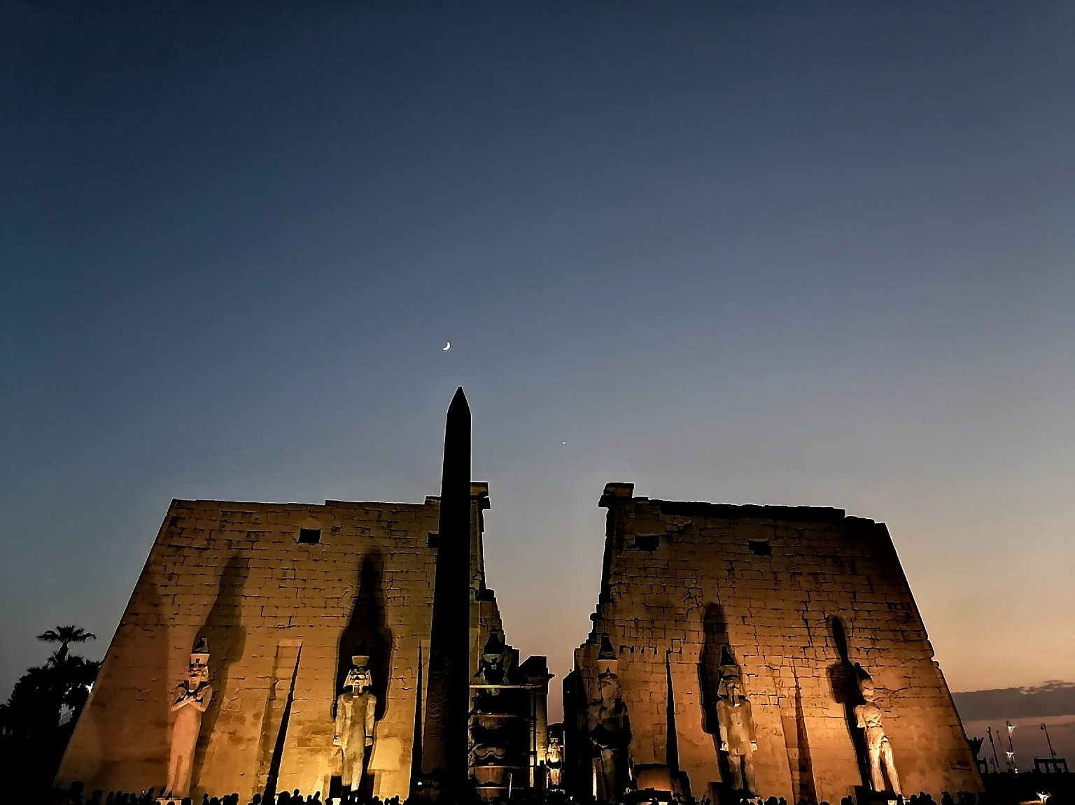 Luxor Temple pylon at dusk